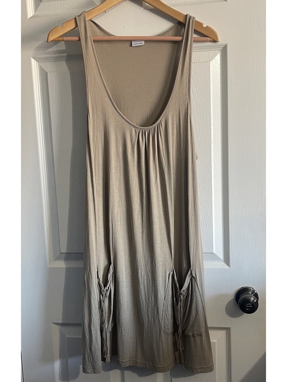LASCANA Sleeveless Dress Taupe Khaki Viscose Tank Cover-Up EU 44 US XL Pockets